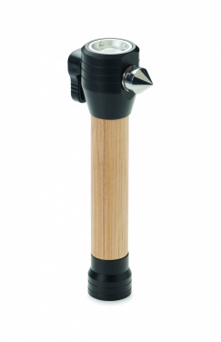 Logo trade advertising products picture of: 3-in-1 bamboo flashlight with an emergency hammer and seatbelt cutter