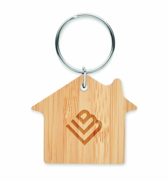 Logo trade promotional giveaways image of: House shaped bamboo key ring Järvenpää