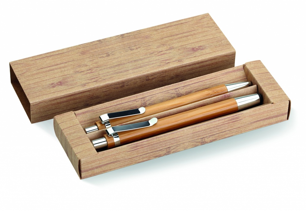 Logo trade advertising products picture of: Bamboo pen and pencil set