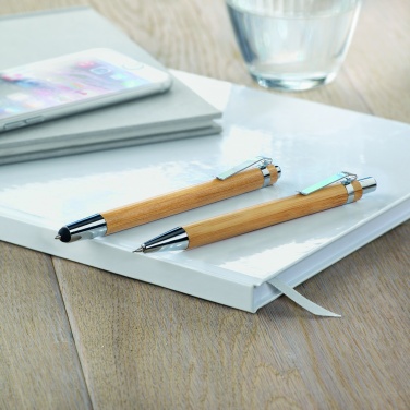 Logo trade promotional merchandise photo of: Bamboo pen and pencil set