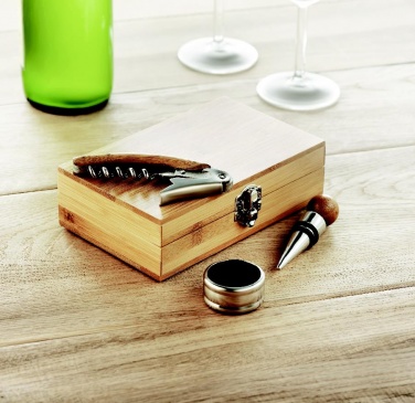 Logo trade promotional giveaways picture of: Wine set in bamboo box