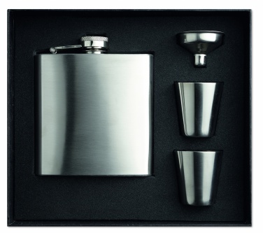 Logo trade promotional products image of: Slim hip flask w 2 cups set