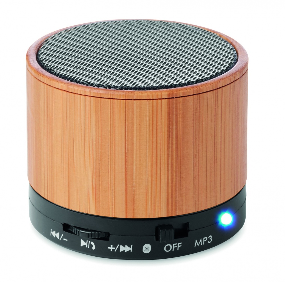 Logotrade promotional gift image of: Round Bamboo wireless speaker