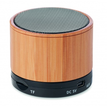 Logo trade promotional items image of: Round Bamboo wireless speaker