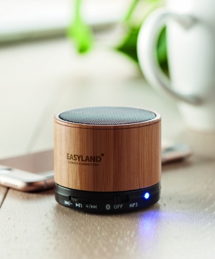 Logotrade promotional items photo of: Round Bamboo wireless speaker