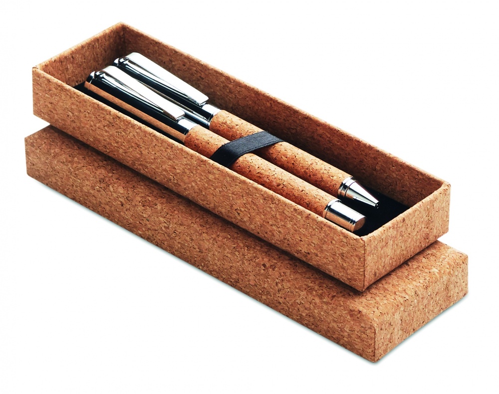 Logo trade promotional merchandise picture of: Metal Ball pen set in cork box