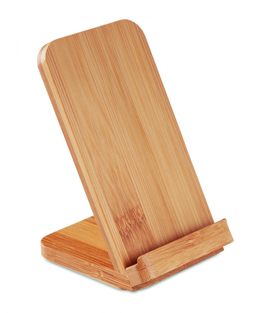 Logo trade corporate gifts image of: Bamboo wireless charge stand 5W WIRESTAND