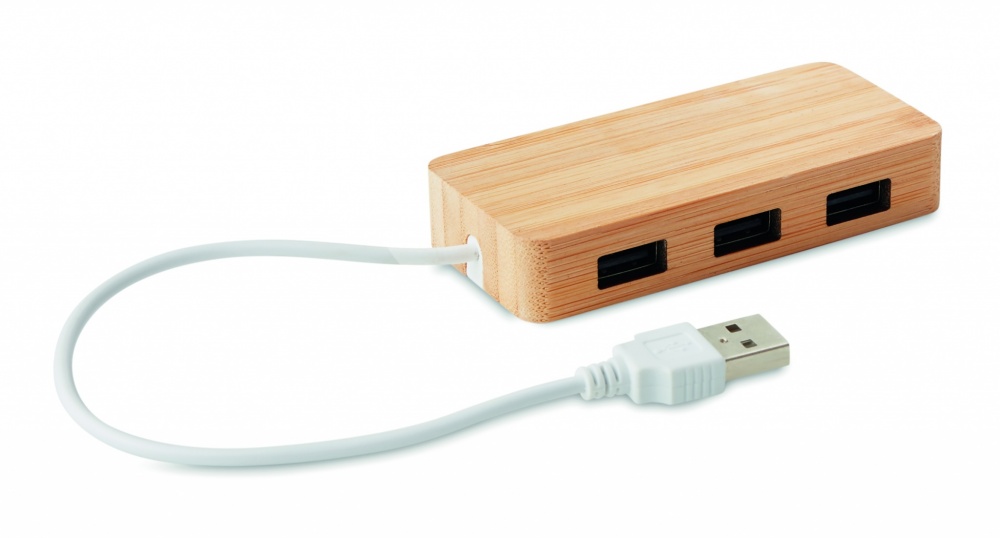 Logo trade business gifts image of: Bamboo USB 3 ports hub