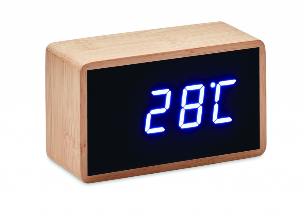 Logotrade advertising product picture of: LED alarm clock bamboo casing Düsseldorf