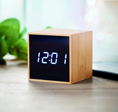 Logotrade promotional item image of: LED alarm clock bamboo casing Dortmund