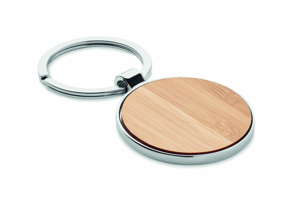 Logo trade promotional giveaway photo of: Round key ring metal bamboo Dobele