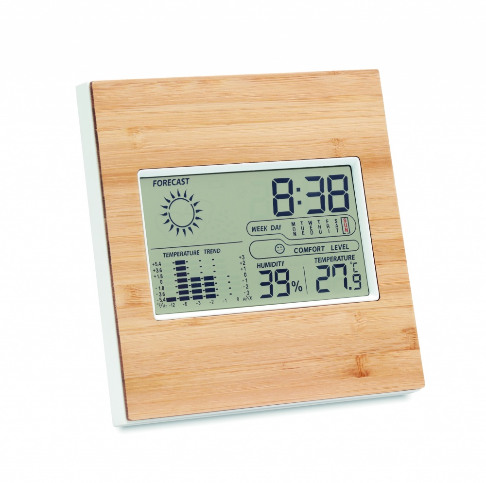 Logo trade corporate gift photo of: Weather station bamboo front TURKU