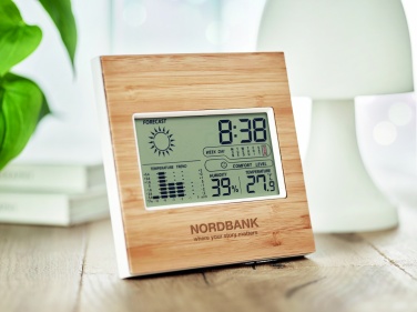 Logo trade promotional items picture of: Weather station bamboo front TURKU