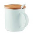 Porcelain mug with spoon, White