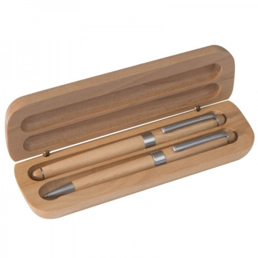 Logo trade promotional items picture of: Wooden writing set ballpen and roller INDIANAPOLIS