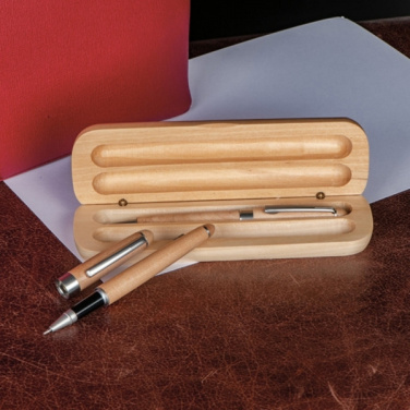 Logo trade corporate gift photo of: Wooden writing set ballpen and roller INDIANAPOLIS