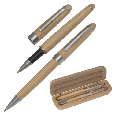 Logotrade promotional gift image of: Wooden writing set ballpen and roller INDIANAPOLIS