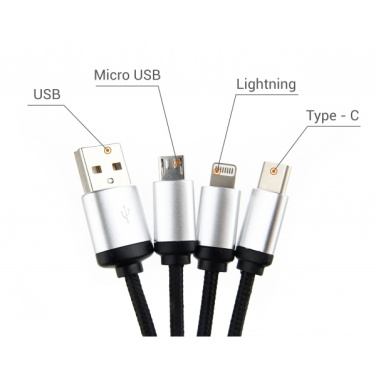 Logo trade promotional merchandise image of: 3in1 cable with enlighted logo for engraving, RXD-368