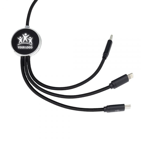 Logo trade promotional gifts image of: 3in1 long cable with elighted logo for engraving, W201TG