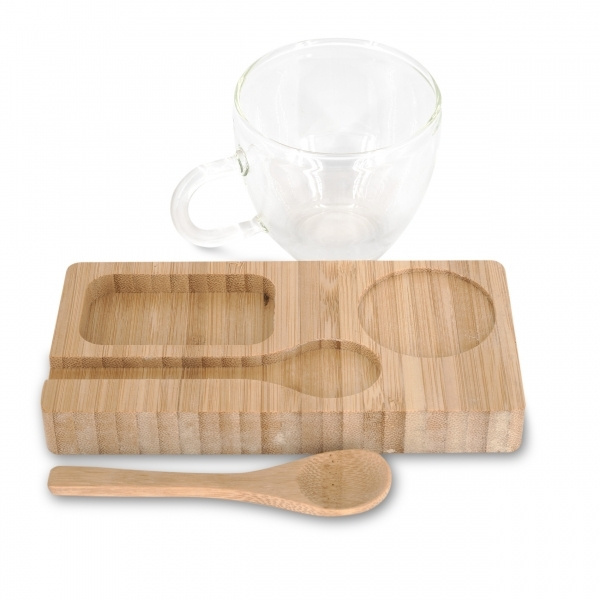 Logotrade promotional item image of: Tray with cup and spoon FORMOSA 150 ml