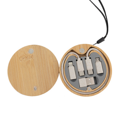 Logo trade corporate gifts picture of: 4in1 cable in wooden case, LH-ZM01