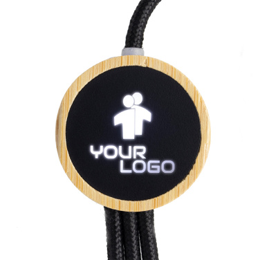 Logo trade promotional giveaway photo of: 3-in-1 cable with elighted logo in a wooden casing, LH-ZMU06