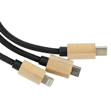 Logotrade corporate gift image of: 3-in-1 cable with elighted logo in a wooden casing, LH-ZMU06