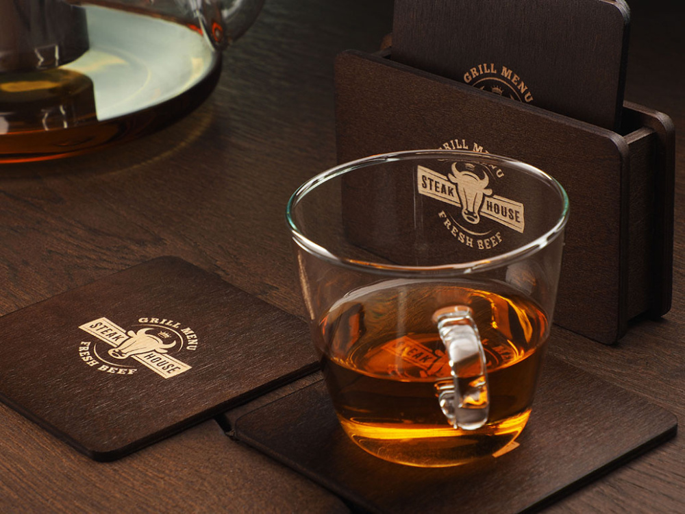 Logo trade promotional products image of: Wooden box with 4 coasters 1871121