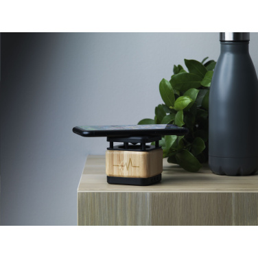 Logo trade corporate gifts image of: Bamboo Block Speaker with wireless charger