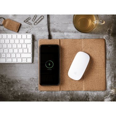 Logo trade business gifts image of: Cork Wireless Charging Mousepad