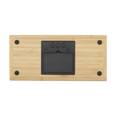 Logo trade promotional giveaways image of: Bamboo Alarm Clock with Wireless Charger