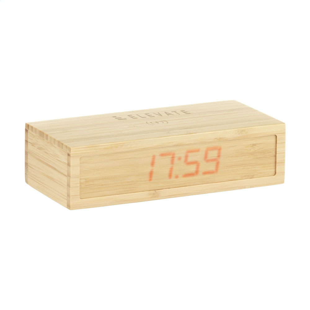 Logo trade promotional gift photo of: Bamboo Alarm Clock with Wireless Charger