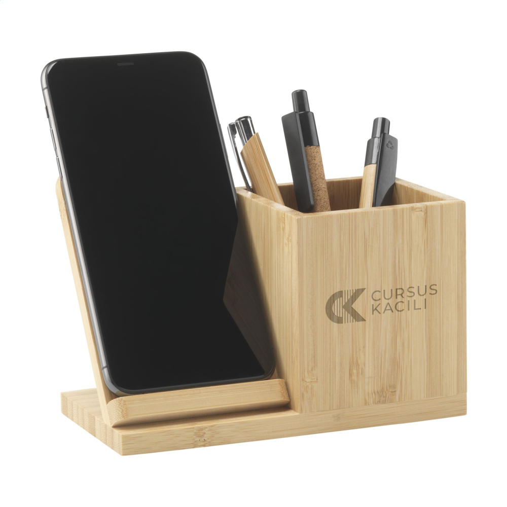 Logo trade promotional products picture of: Bamboo Boss 15W charger/pen holder