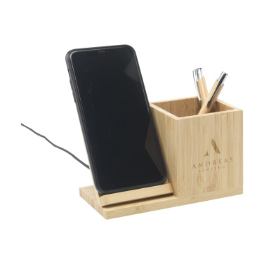 Logo trade promotional giveaways image of: Bamboo Boss 15W charger/pen holder