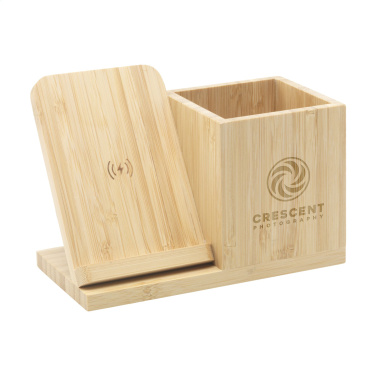 Logo trade promotional gifts picture of: Bamboo Boss 15W charger/pen holder