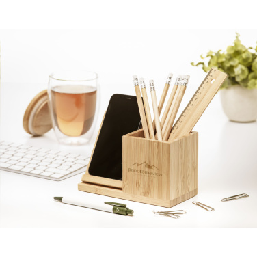 Logo trade corporate gift photo of: Bamboo Boss 15W charger/pen holder