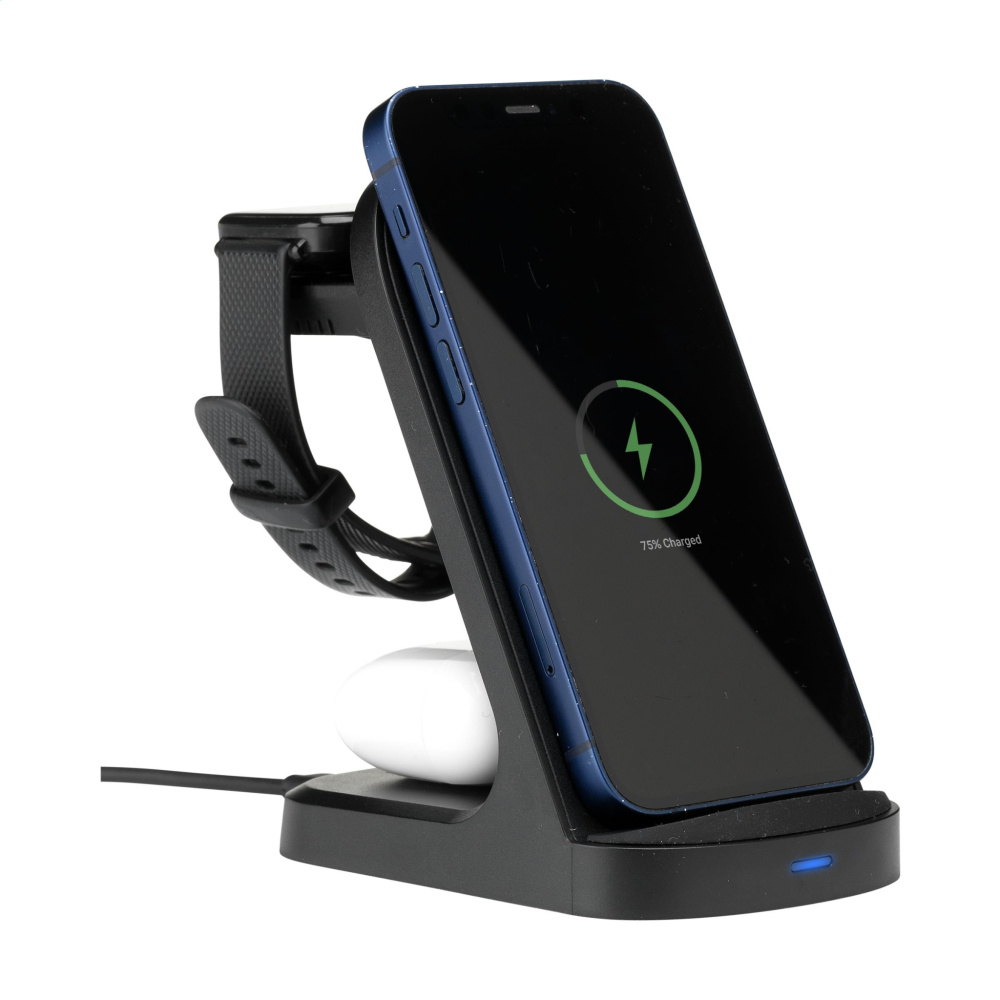 Logotrade promotional item image of: Triple-Up RCS Recycled ABS Wireless Charger Stand