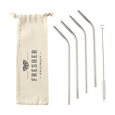 Logotrade business gifts photo of: ECO RVS 4 pieces ECO Straw Set stainless-steel straws