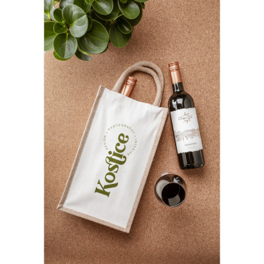 Logo trade business gifts image of: Jute Canvas Double Wine Bag