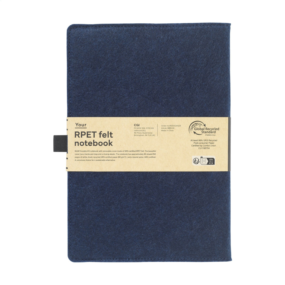 Logo trade business gifts image of: Felty GRS RPET Paper Notebook A5