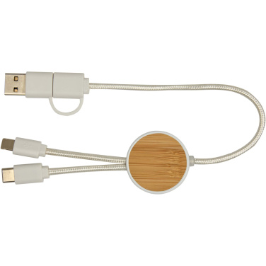 Logo trade promotional gifts image of: Chechia 5-in-1 recycled plastic 30 cm data sync and 27W fast charge cable with bamboo details