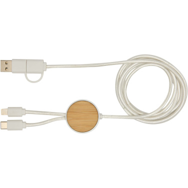 Logotrade advertising product image of: Chechia 5-in-1 recycled plastic 150 cm data sync and 27W fast charge cable with bamboo details