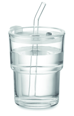 Logo trade promotional merchandise picture of: Glass tumbler with straw 400ml