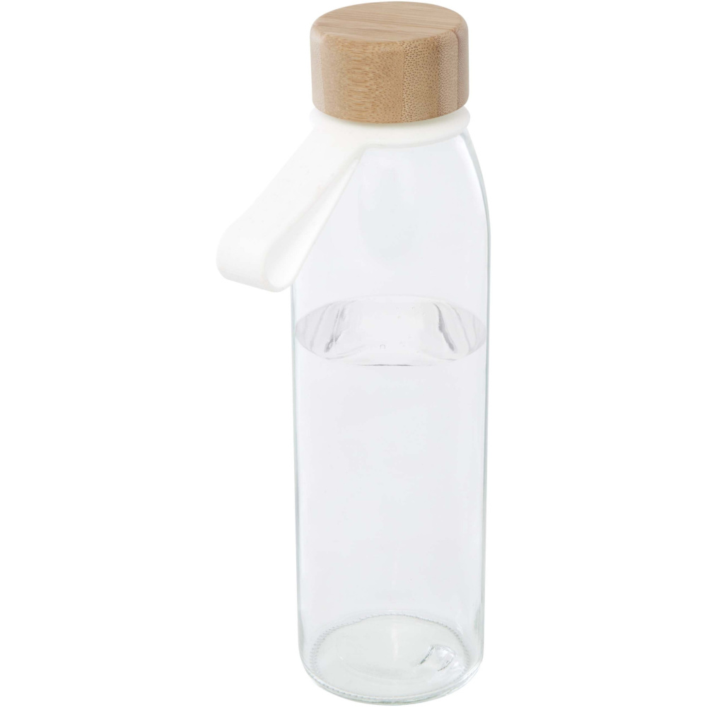 Logo trade promotional giveaway photo of: Porto 500 ml glass water bottle with silicone handle and bamboo lid