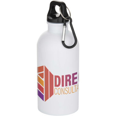 Logotrade promotional item image of: Oregon 400 ml sublimation RCS recycled single wall stainless steel water bottle with carabiner