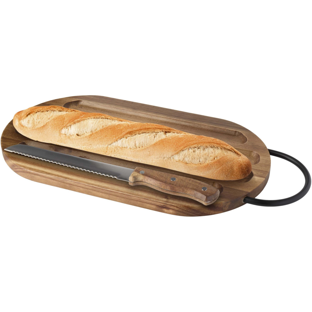Logo trade promotional product photo of: Prestige acacia wood chopping board with bread knife