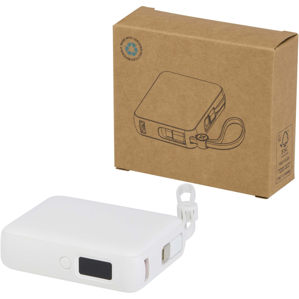 Logotrade corporate gift image of: Acrux 10.000 mAh 35W tablet power bank with built in Type-C cable - made from recycled plastic