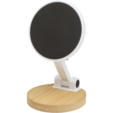 Logo trade promotional merchandise picture of: Alcor recycled plastic foldeable magnetic phone stand with bamboo details