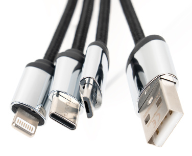 Logotrade promotional gift image of: 4-in-1 cable with elighted logo in a wooden casing