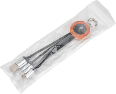 Logo trade corporate gifts image of: 4-in-1 cable with elighted logo in a wooden casing